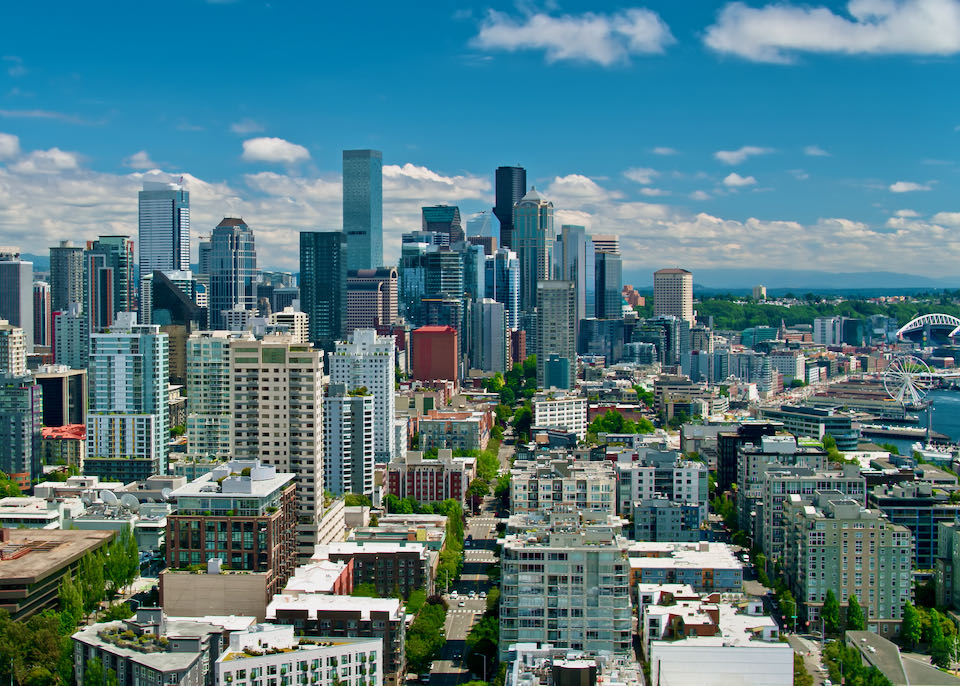 A view of Belltown and downtown Seattle and waterfront.